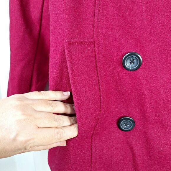 Merona Maroon Red Wool Double-Breasted Lined Winter Blazer Pea Coat Pockets Sz M - Picture 6 of 10